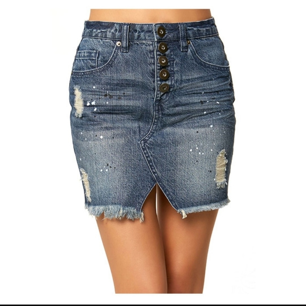 NWT O'Neill Morado Distressed Denim Mini Skirt